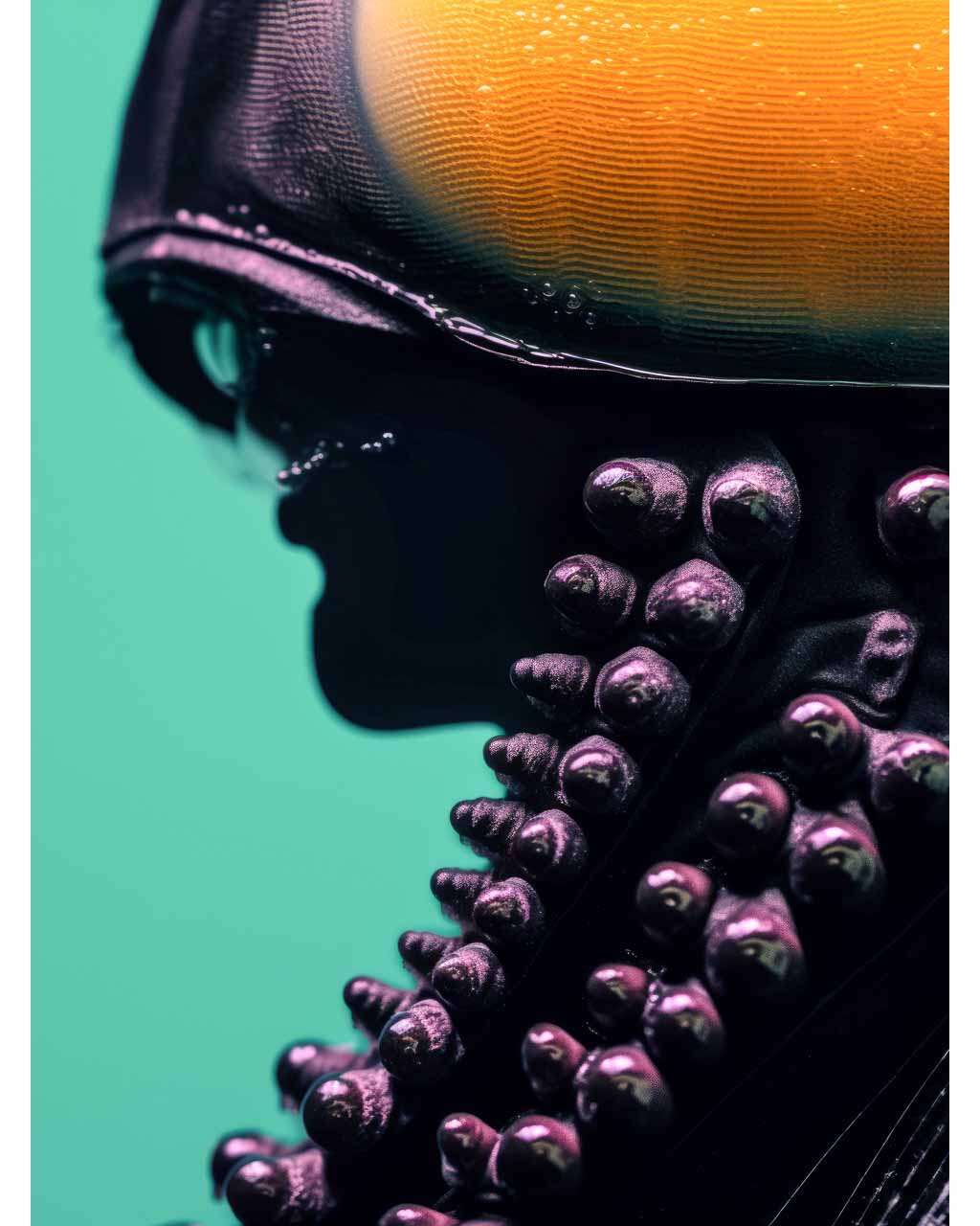 Stylized alien-themed art poster in green and yellow colors.